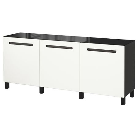 Комбинация для хранения с дверцами БЕСТО, черно-коричневый, Марвикен белый (180x40x74 см)