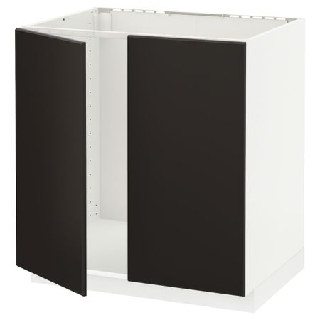 Напольный шкаф для мойки+2 двери, белый/Кунгсбакка антрацит 80x60 см IKEA METOD МЕТОД 394.451.47