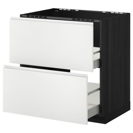Напольный шкаф под мойку + 2 фронтальных панели, 2 ящика МЕТОД / МАКСИМЕРА, черный, Нодста белый