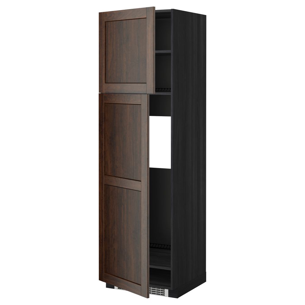 Высокий шкаф для холодильника, 2 дверцы МЕТОД, черный, Эдсерум коричневый - схема-чертеж с размерами