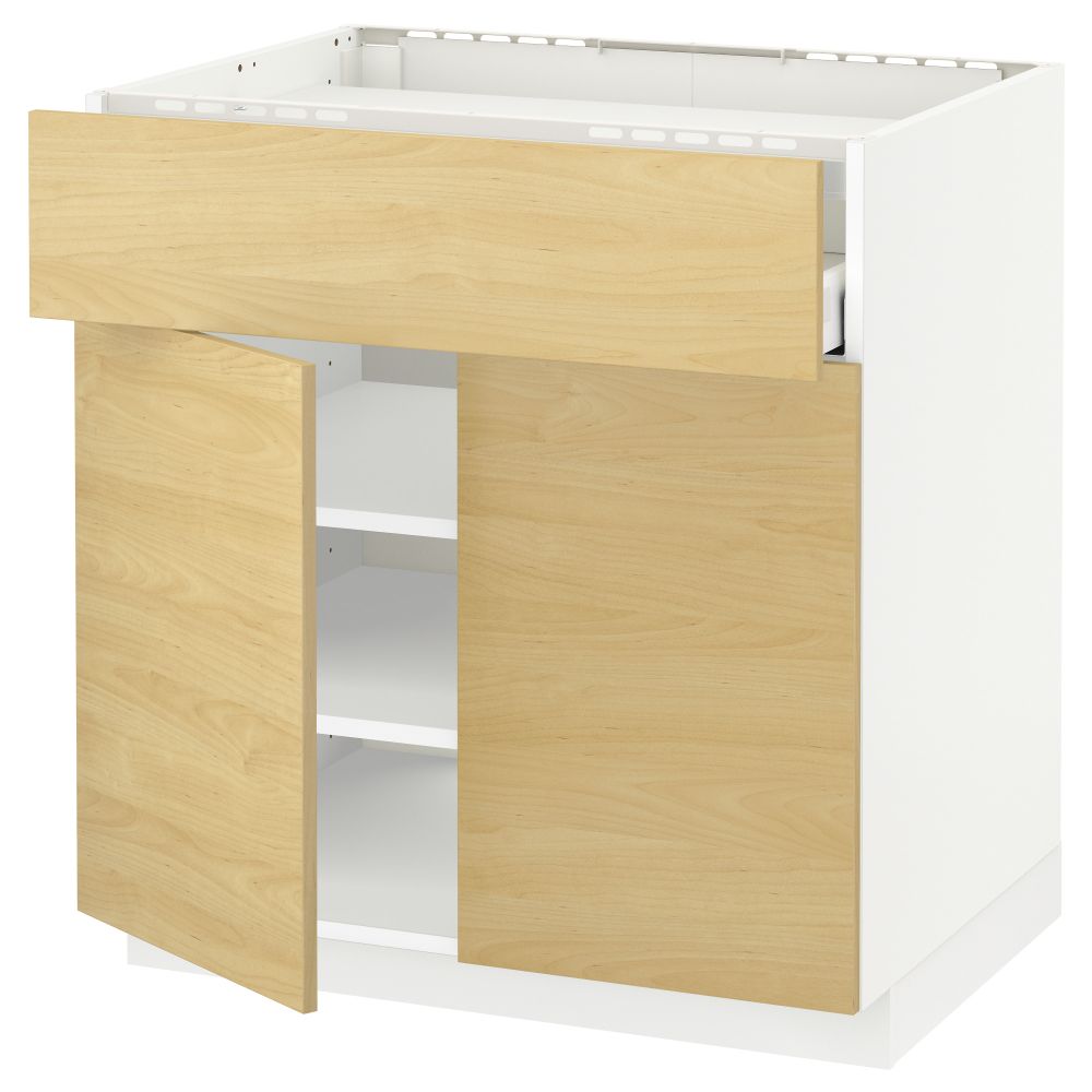 Напольный шкаф для варочной панели, ящик, полка, 2 дверцы МЕТОД / МАКСИМЕРА, белый, Тингсрид береза - схема-чертеж с размерами