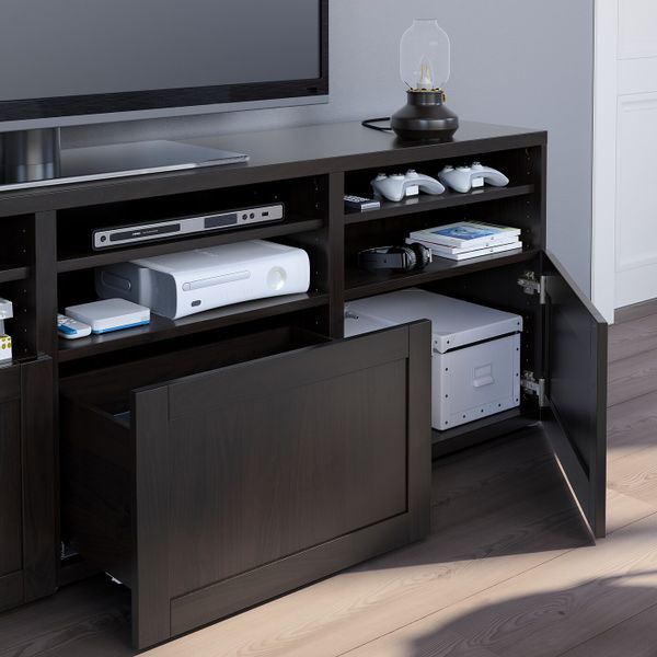 Шкаф для ТВ, комбинированный, стекляные дверцы, черно-коричневый/Ханвикен черно-коричневый прозрачное стекло 180x42x192 см IKEA - фото 7