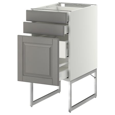 Напольный шкаф 3 фронтальных панели, 2 нижних, 2 средних ящика МЕТОД / МАКСИМЕРА, белый, Будбин серый