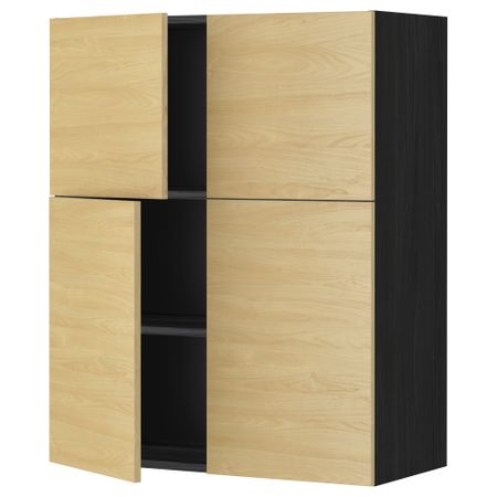 Навесной шкаф с полками, 4 дверцы МЕТОД, черный, Тингсрид береза (80x100 см)