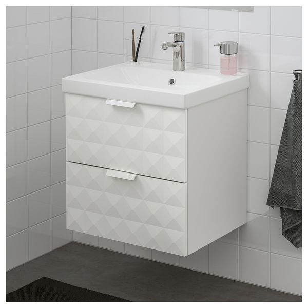 Шкаф для раковины с 2 ящиками ГОДМОРГОН / ОДЕНСВИК, Решён белый (63x49x64 см) - схема-чертеж с размерами