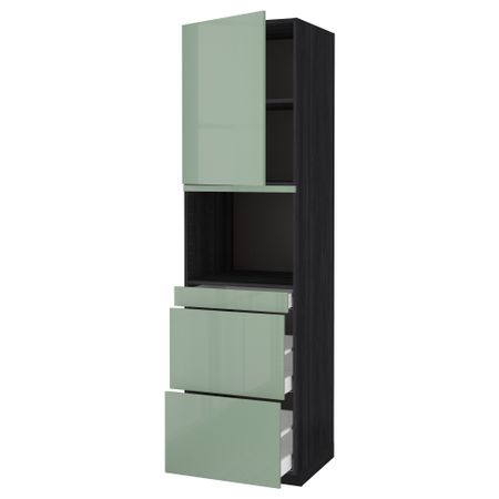 Высокий шкаф для СВЧ/дверца, 3 ящика МЕТОД / МАКСИМЕРА, черный, Калларп светло-зеленый