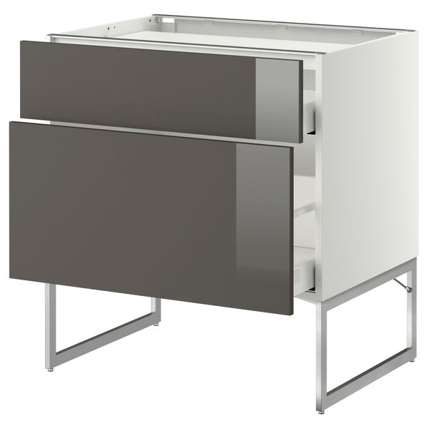 Напольный шкаф, 2 фронтальных панели, 3 ящика МЕТОД / МАКСИМЕРА, белый, Рингульт серый - схема-чертеж с размерами