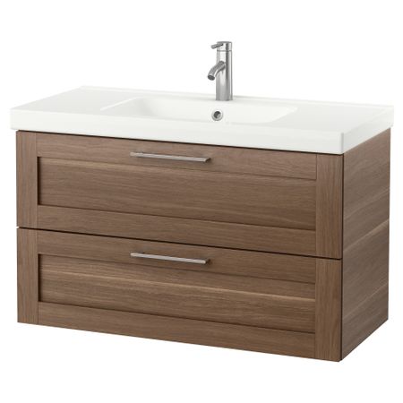 Шкаф для раковины с 2 ящиками ГОДМОРГОН / ОДЕНСВИК, под грецкий орех (100x49x64 см)