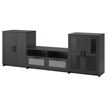 Шкаф для ТВ, комбинированный, стекляные дверцы, черный 276x41x95 см IKEA BRIMNES БРИМНЭС 292.782.24
