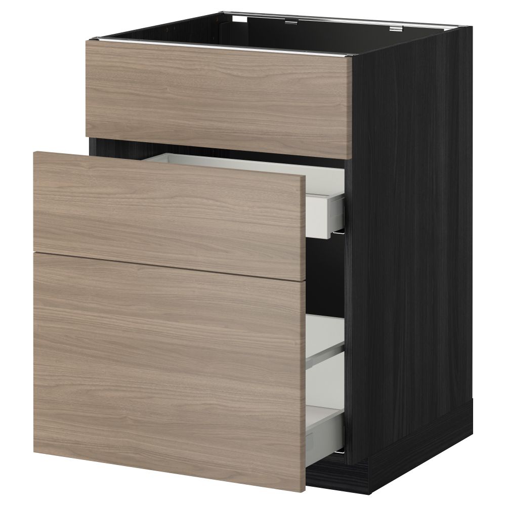 Напольный шкаф под мойку + 3 фронтальных панели, 2 ящика МЕТОД / МАКСИМЕРА, черный, Брокхульт светло-серый - схема-чертеж с размерами