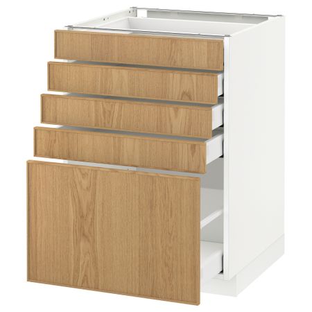 Напольный шкаф с 5 ящиками МЕТОД / МАКСИМЕРА, белый, Экестад дуб