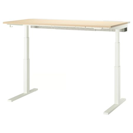 MITTZON Стол/трансф - электрический березовый шпон/белый 160x80 см