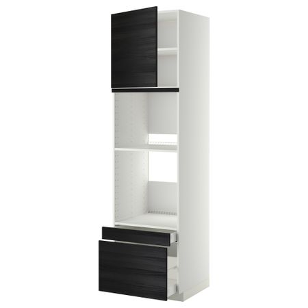 Высокий шкаф для духовки комбинированный, духовка + дверца, 2 ящика МЕТОД / МАКСИМЕРА, белый, Тингсрид черный