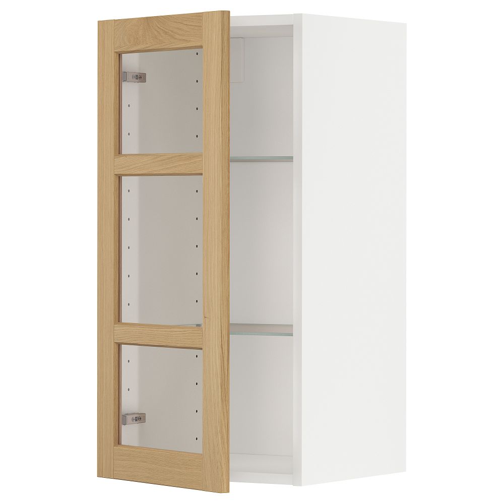 Навесной шкаф, полки, стеклянная дверца, белый, Forsbacka дуб, 40x80 см IKEA METOD МЕТОД 495.093.51 - фото 1