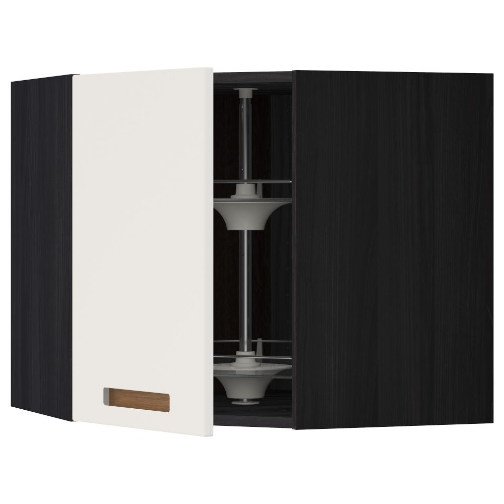 Угловой навесной шкаф с вращающейся секцией МЕТОД, черный, Мэрста белый - схема-чертеж с размерами