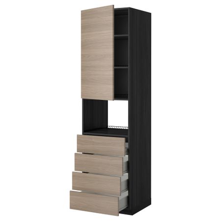 Высокий шкаф для духовки, дверца, 4 ящика МЕТОД / ФОРВАРА, черный, Брокхульт светло-серый