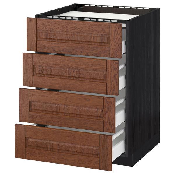Напольный шкаф, 4 фронтальных панели, 4 ящика МЕТОД / МАКСИМЕРА, черный, Филипстад коричневый - схема-чертеж с размерами