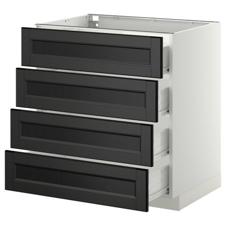 Напольный шкаф 4 фронтальных панели, 4 ящика МЕТОД / ФОРВАРА, белый, Лаксарби черно-коричневый