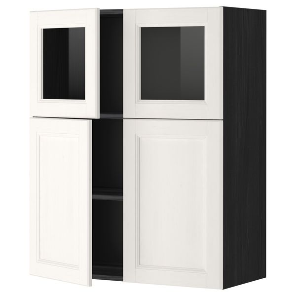 Навесной шкаф, полки, 2 двери, 2 стеклянные дверцы МЕТОД, черный, Лаксарби белый (80x100 см) - схема-чертеж с размерами