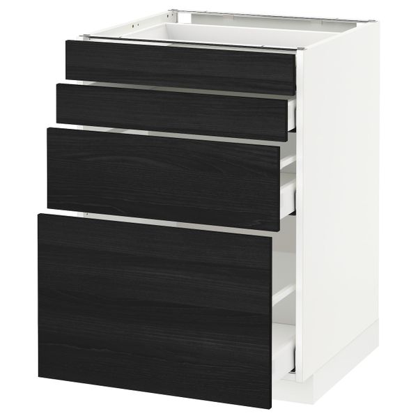 Напольный шкаф 4 фронтальных панели, 4 ящика, белый, Тингсрид черный 60x60 см IKEA МЕТОД / МАКСИМЕРА 792.357.84 - схема-чертеж с размерами