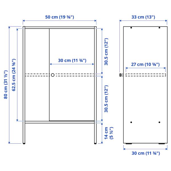 Шкаф с дверью, белый 50x30x80 см IKEA BAGGEBO БАГГЕБО 504.838.83 - схема-чертеж с размерами