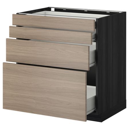 Напольный шкаф 4 фронтальных панели, 4 ящика МЕТОД / ФОРВАРА, черный, Брокхульт светло-серый