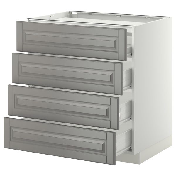 Напольный шкаф, 4 фронтальных панели, 4 ящика МЕТОД / ФОРВАРА, белый, Будбин серый - схема-чертеж с размерами