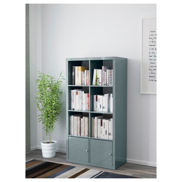 Стеллаж с дверцами КАЛЛАКС, глянцевый серо-бирюзовый (77x147 см) - схема-чертеж с размерами