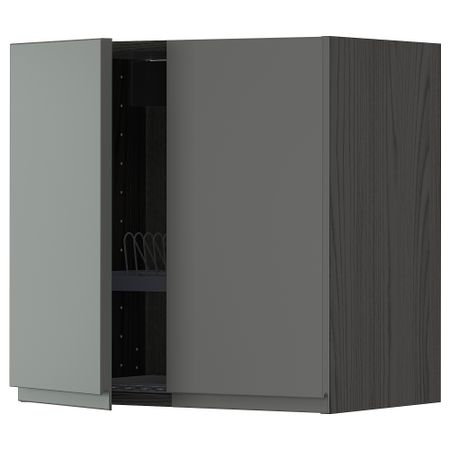 Навесной шкаф с сушилкой, 2 дверцы, черный, Voxtorp темно-серый, 60x60 см IKEA METOD МЕТОД 894.589.53