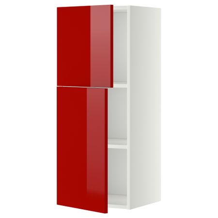 Навесной шкаф с полками, 2 дверцы МЕТОД, белый, Рингульт красный