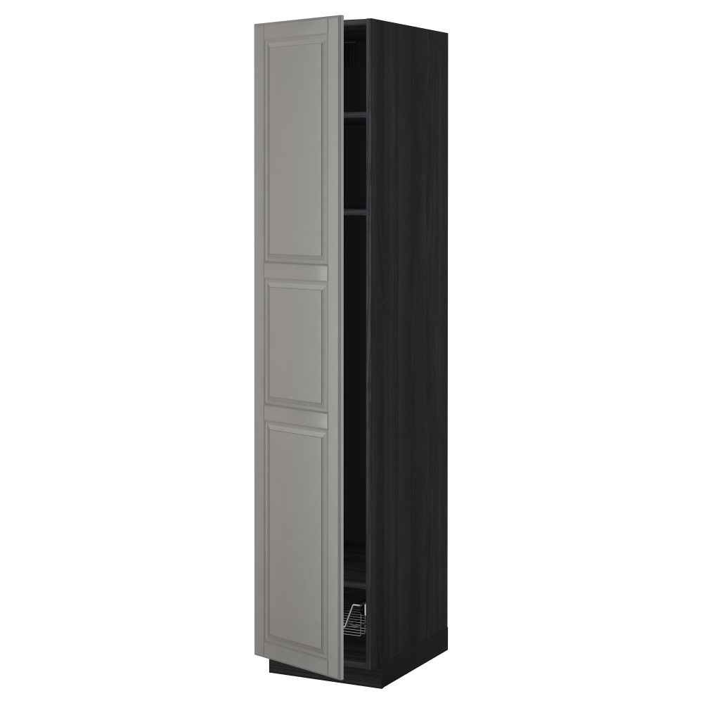 Высокий шкаф с полками, проволочной корзиной МЕТОД, черный, Будбин серый - схема-чертеж с размерами