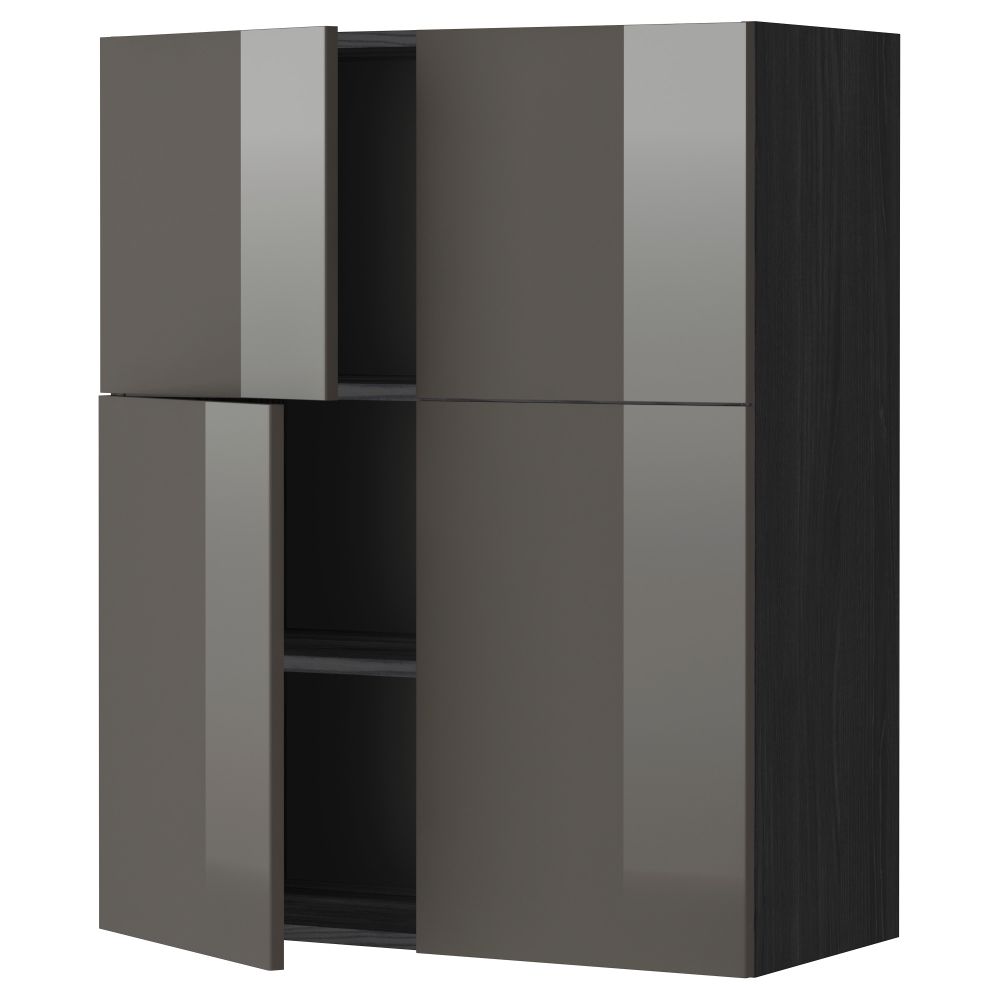 Навесной шкаф с полками, 4 дверцы МЕТОД, черный, Рингульт серый (80x100 см) - схема-чертеж с размерами