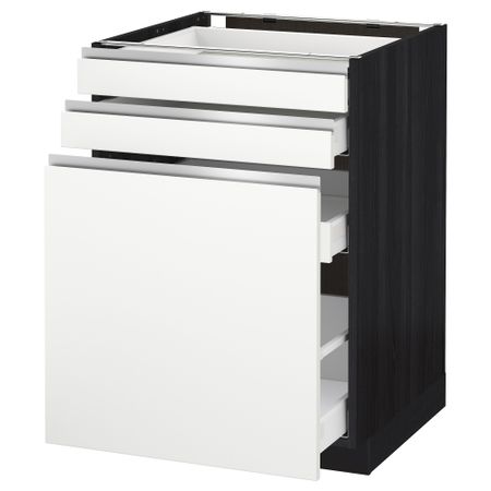 Напольный шкаф с выдвижными модулями, 2 фронтальные панели МЕТОД / МАКСИМЕРА, черный, Нодста белый