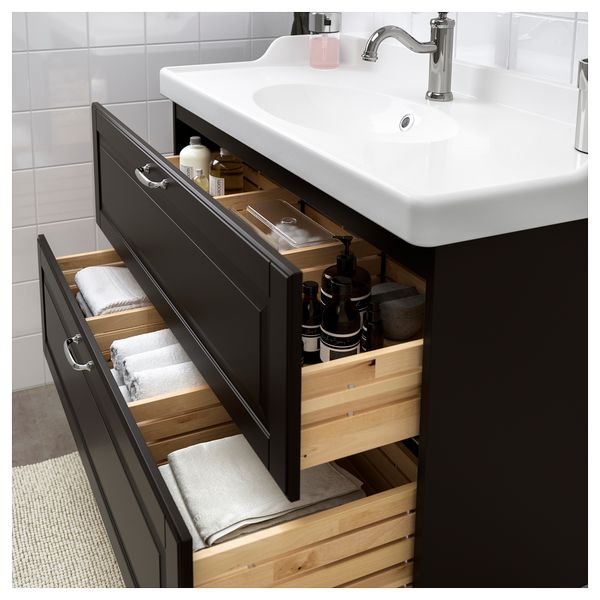 Шкаф для раковины с 2 ящиками ГОДМОРГОН / РЭТТВИКЕН, Кашён темно-серый (102x49x68 см) - фото 2