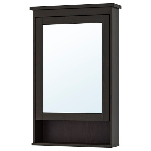 Зеркальный шкаф с 1 дверцей ХЕМНЭС, морилка черно-коричнев (63x16x98 см) - фото 1