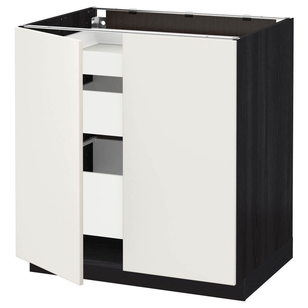 Напольный шкаф с 2 дверцами, 3 ящиками МЕТОД / МАКСИМЕРА, черный, Веддинге белый (80x60 см) - схема-чертеж с размерами