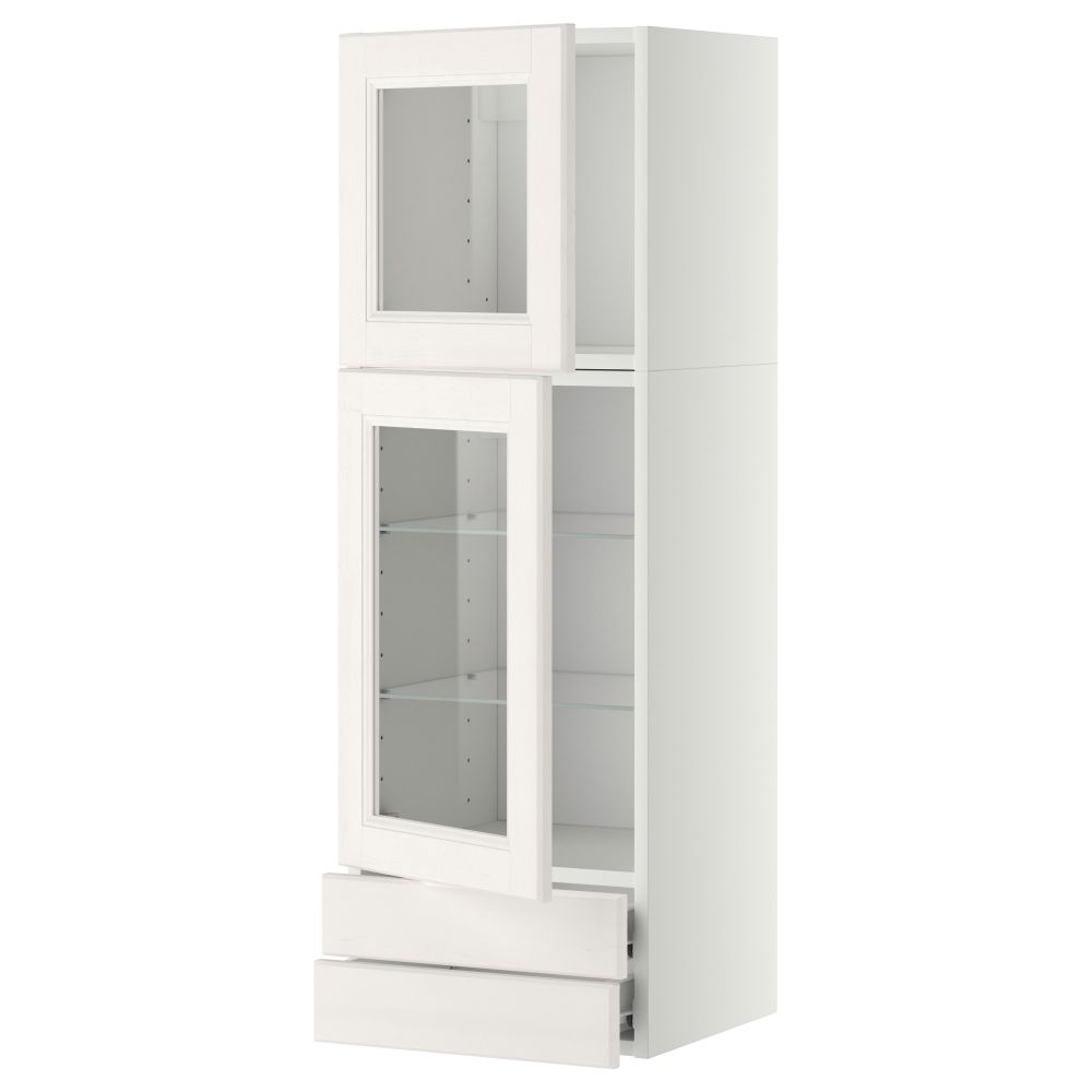 Навесной шкаф, 2 стеклянные дверцы, 2 ящика МЕТОД / ФОРВАРА, белый, Лаксарби белый - фото 1