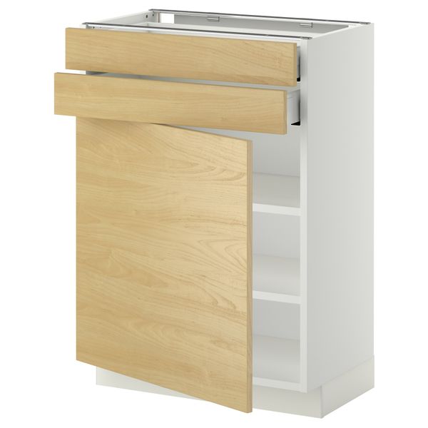 Напольный шкаф с дверцей, 2 ящиками МЕТОД / МАКСИМЕРА, белый, Тингсрид береза - схема-чертеж с размерами