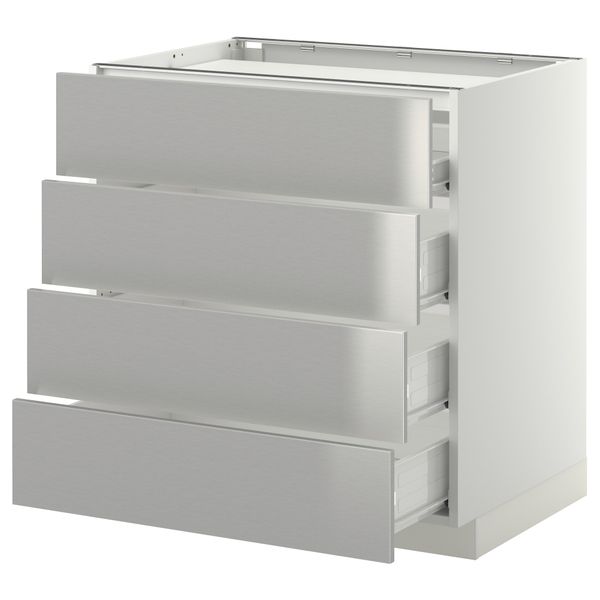 Напольный шкаф, 4 фронтальных панели, 4 ящика МЕТОД / ФОРВАРА, белый, Гревста нержавеющ сталь - схема-чертеж с размерами