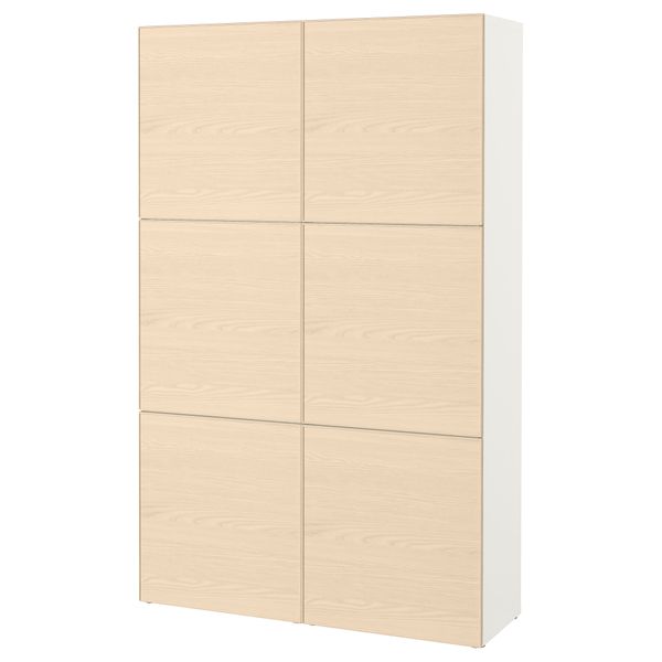 Комбинация для хранения с дверцами БЕСТО, белый, Инвикен ясеневый шпон (120x40x192 см) - фото 1