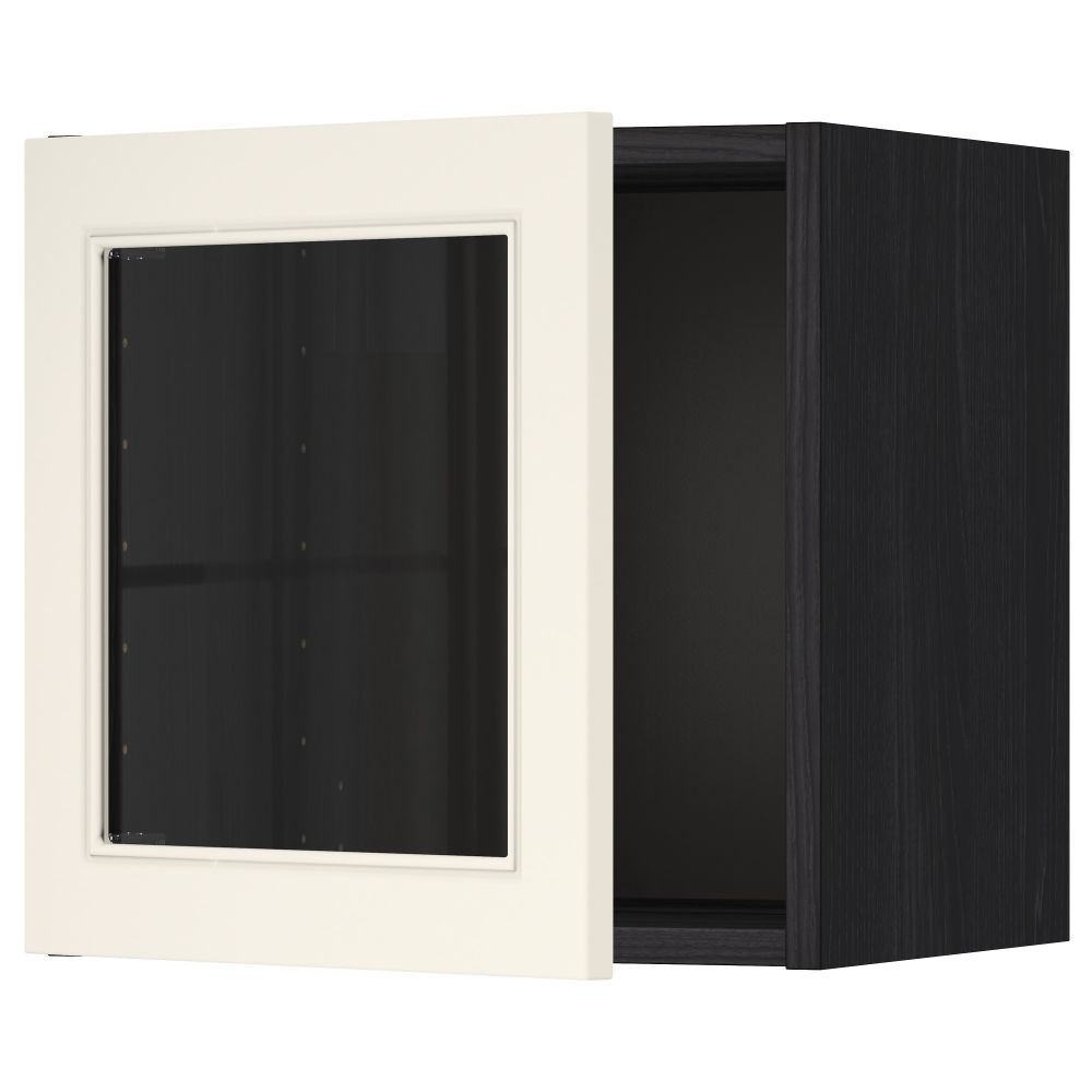 Навесной шкаф со стеклянной дверью МЕТОД, черный, Хитарп белый с оттенком (40x40 см) - схема-чертеж с размерами