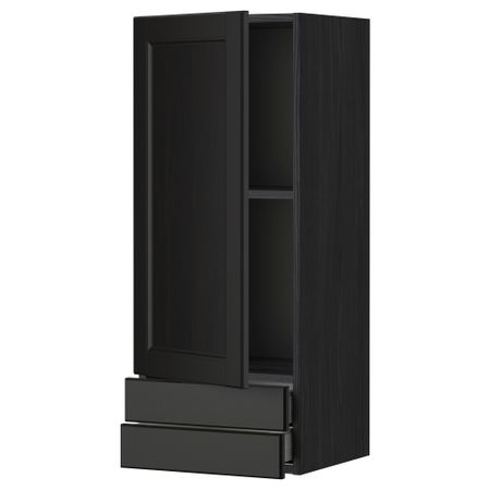 Навесной шкаф с дверцей, 2 ящика МЕТОД / МАКСИМЕРА, черный, Лаксарби черно-коричневый