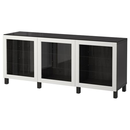 Комбинация для хранения с дверцами БЕСТО, черно-коричневый, Синдвик светло-серый прозрачное стекло (180x40x74 см)