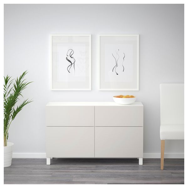 Комбинация для хранения с дверцами, ящиками БЕСТО, белый, Лаппвикен светло-серый (120x40x74 см) - фото 2