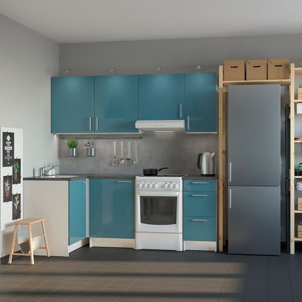 Кухня, глянцевый/синяя бирюза 120x220x220 см IKEA KNOXHULT КНОКСХУЛЬТ 994.244.20 - фото 2