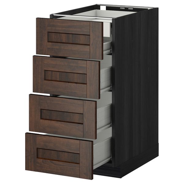 Напольный шкаф 4 фронтальных, 2 низких, 3 средних ящ, черный/Эдсерум коричневый 40x60 см IKEA МЕТОД / ФОРВАРА 392.616.52 - фото 1