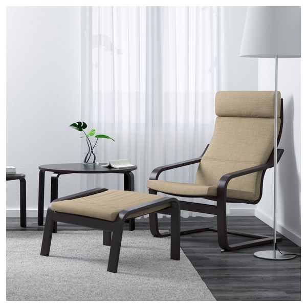 Табурет для ног ПОЭНГ, черно-коричневый, Исунда бежевый - фото 2