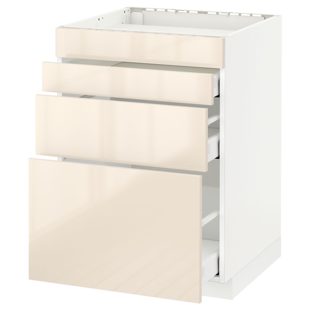 Напольный шкаф для духовки, 4фасада, 3 ящика МЕТОД / МАКСИМЕРА, белый, Рингульт кремовый - схема-чертеж с размерами