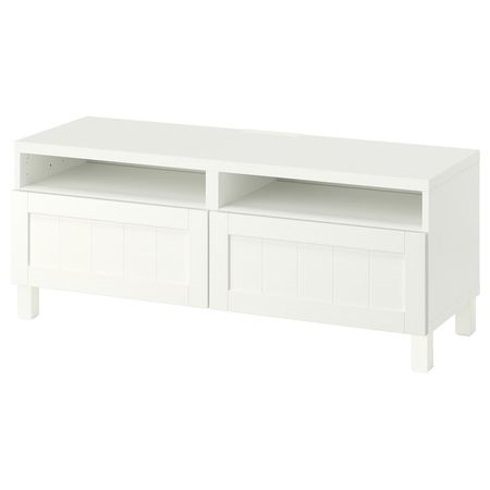 BESTÅ Тумба под ТВ, с ящиками - белый/пипмакаре белый 120x42x48 см