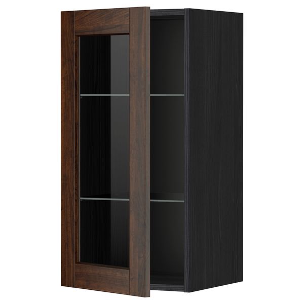 Навесной шкаф с полками, стекляными дверцы МЕТОД, черный, Эдсерум коричневый - схема-чертеж с размерами